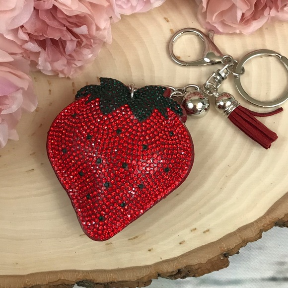 Accessories | Red Rhinestone Strawberry Keychain With A Tassel | Poshmark